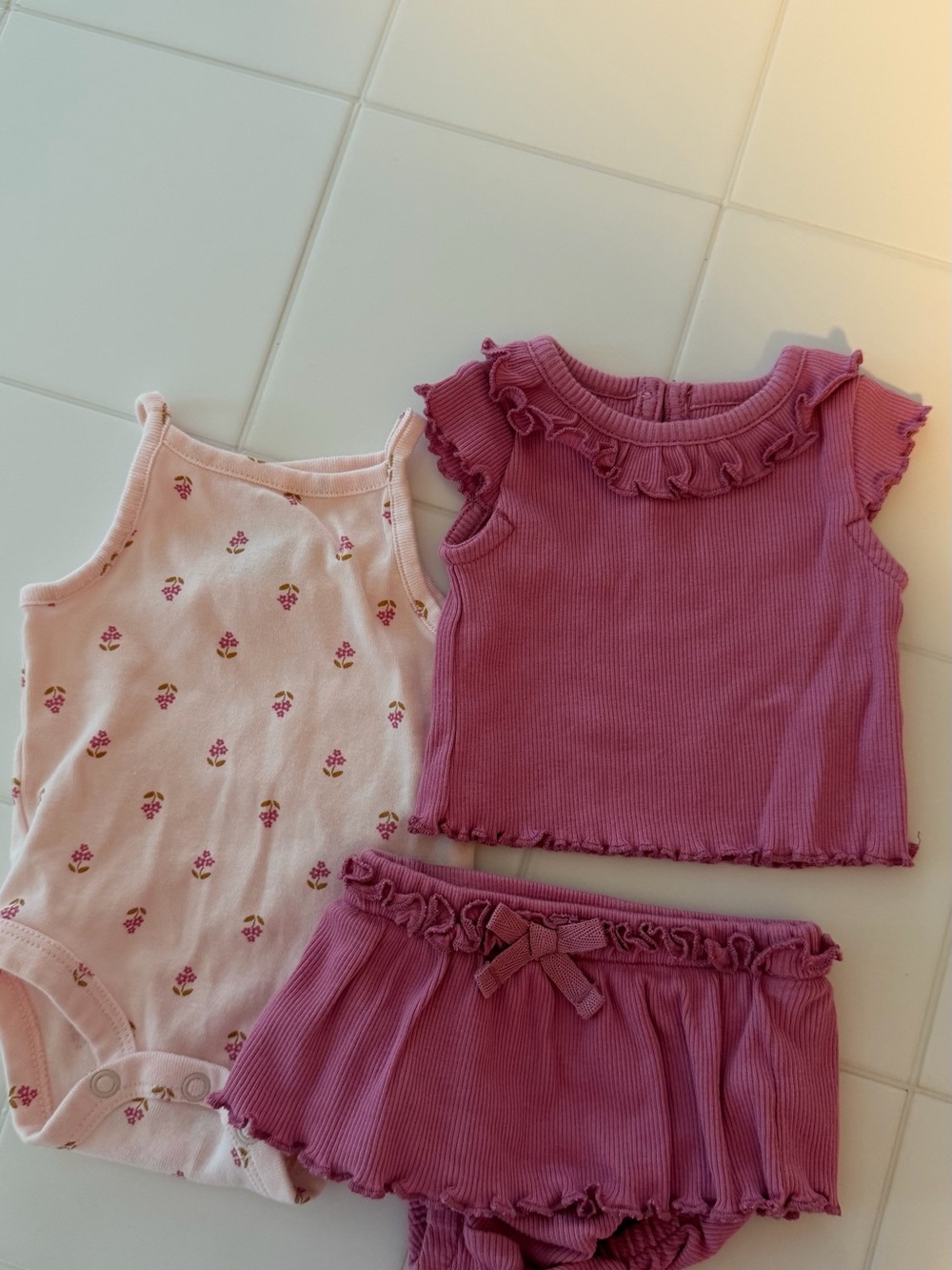 Pink Floral & Rose Set - baby 3-Piece Summer Outfit